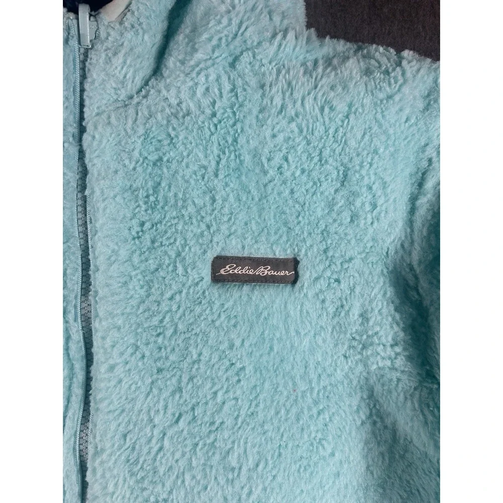 Eddie Bauer Kids Reversible Hooded Jacket Blue Pattern Teal Fleece M(10-12)